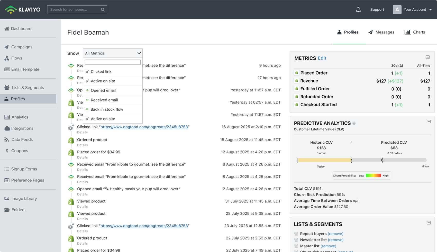The legacy individual customer profile page